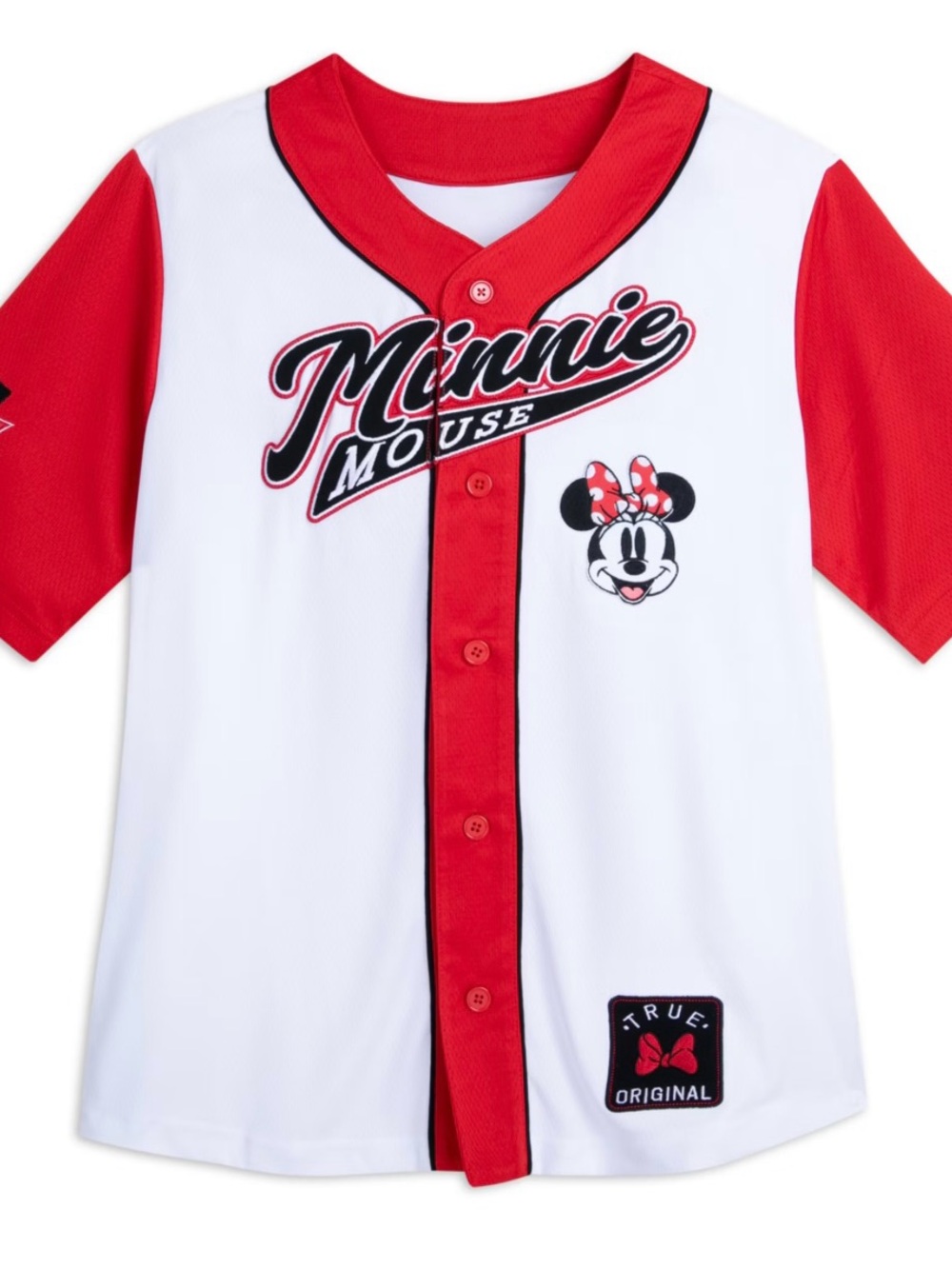 Disney Minnie Mouse White and Red Button-Up Baseball Tee